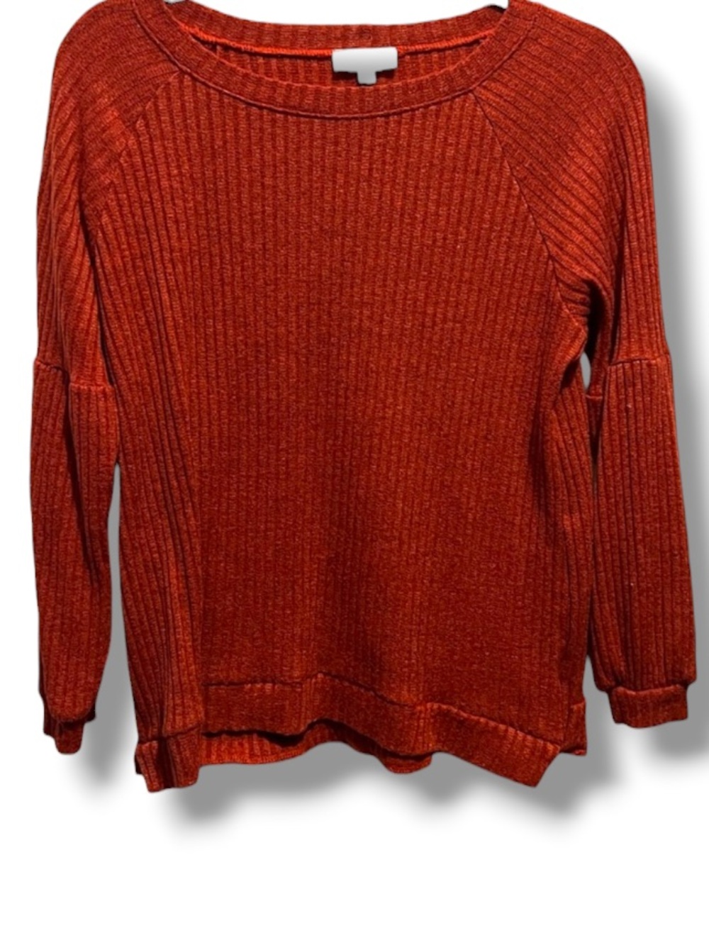 Status by Chenault Women’s Red Orange Ribbed Peasant Sleeve Sweater Top